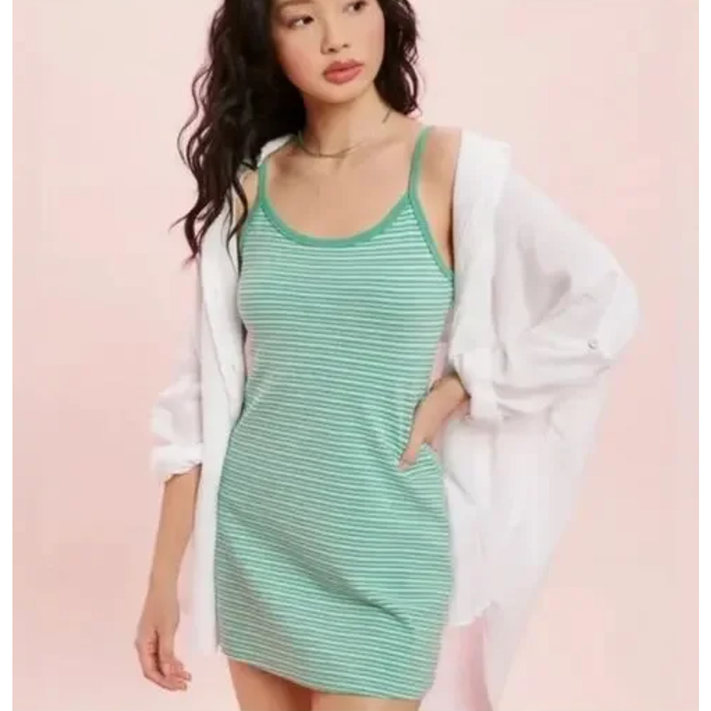 American Eagle Green Stripe Mini Tank Dress Casual 90s Sleeveless Size XL